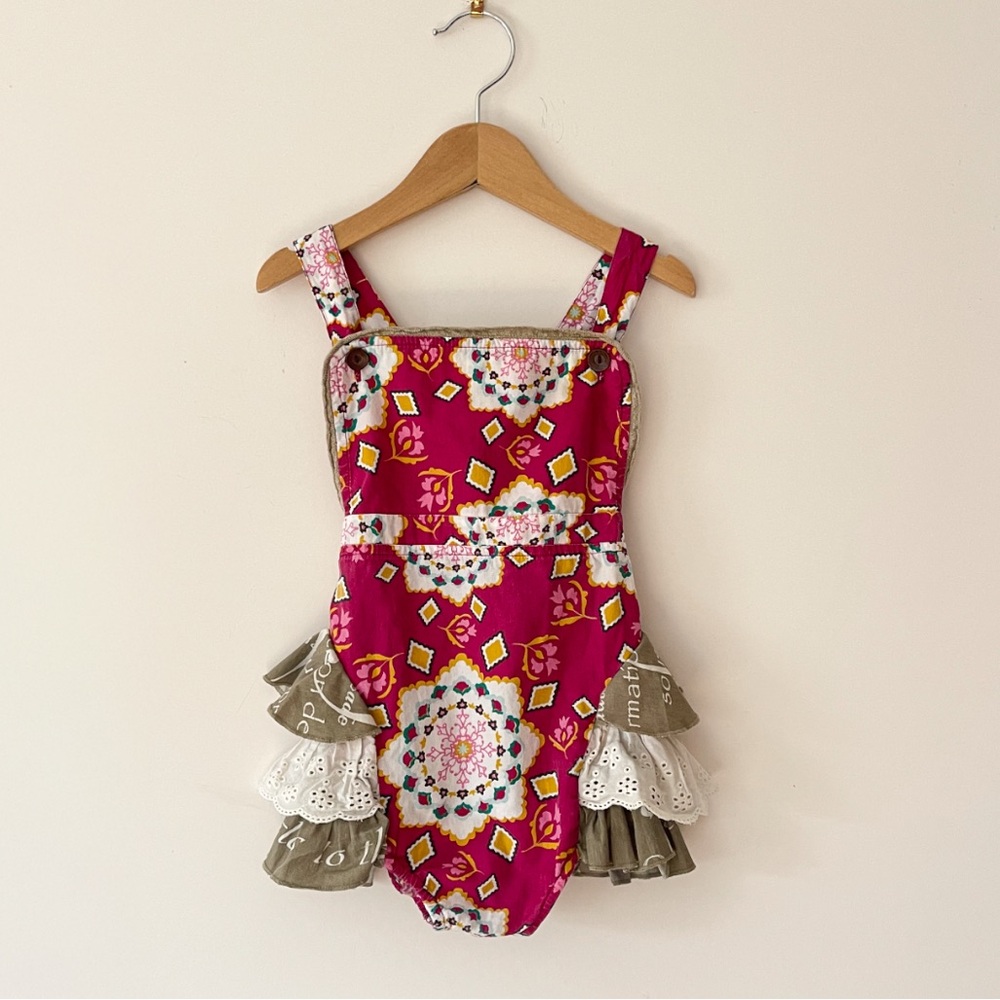 MUSTARD PIE EUC Girls Ruffle Mixed Print Cottagecore Crossback Summer Sunsuit
